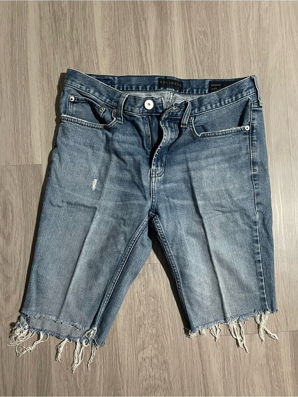 Bullhead Light Blue Frayed Denim Shorts